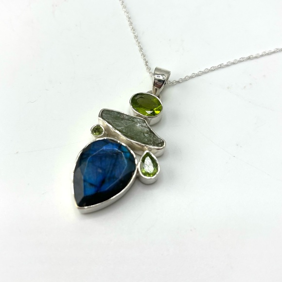 Labradorite and Multi Stone Pendant Necklace - Picture 2 of 6